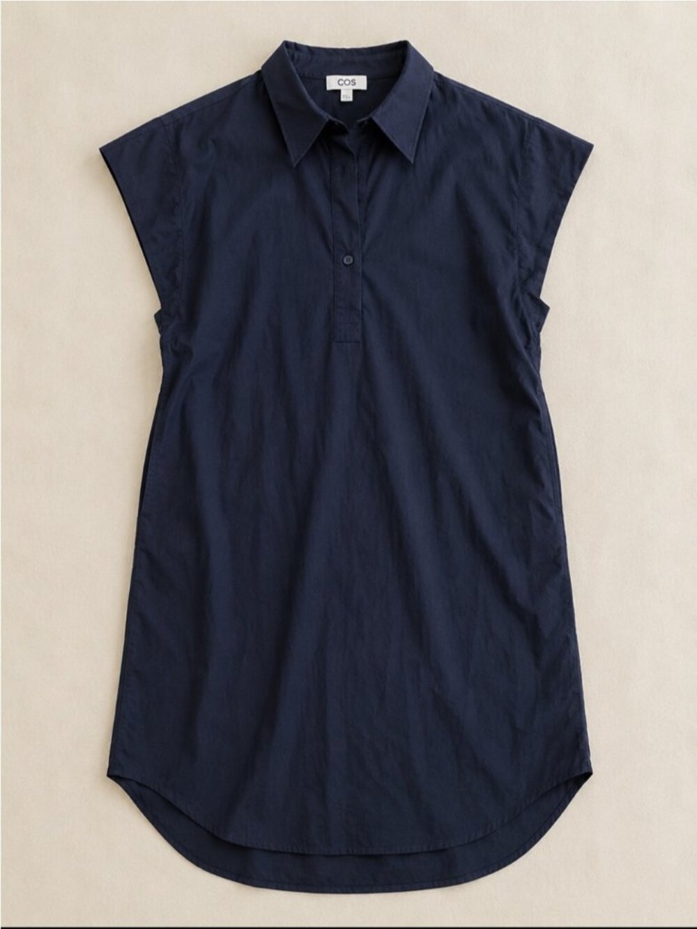 COS Oversized Shirt Dress Woman EU 34 Navy Collared Popover Midi Minimalist NEW